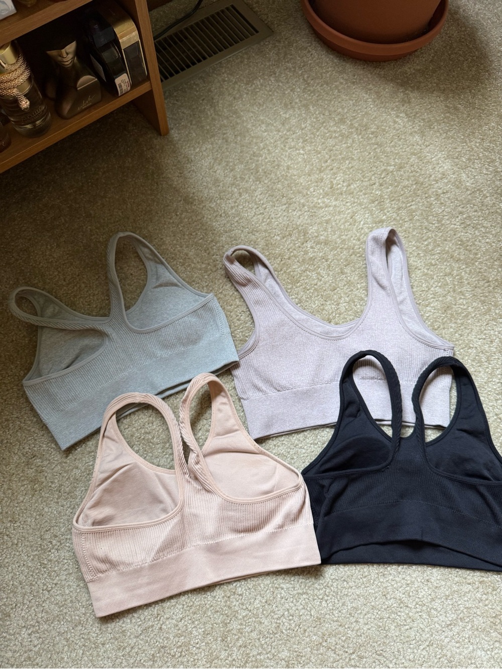 aerie Ribbed Seamless Sports Bra Set - Black, Beige, Nude, Gray - Picture 2 of 6